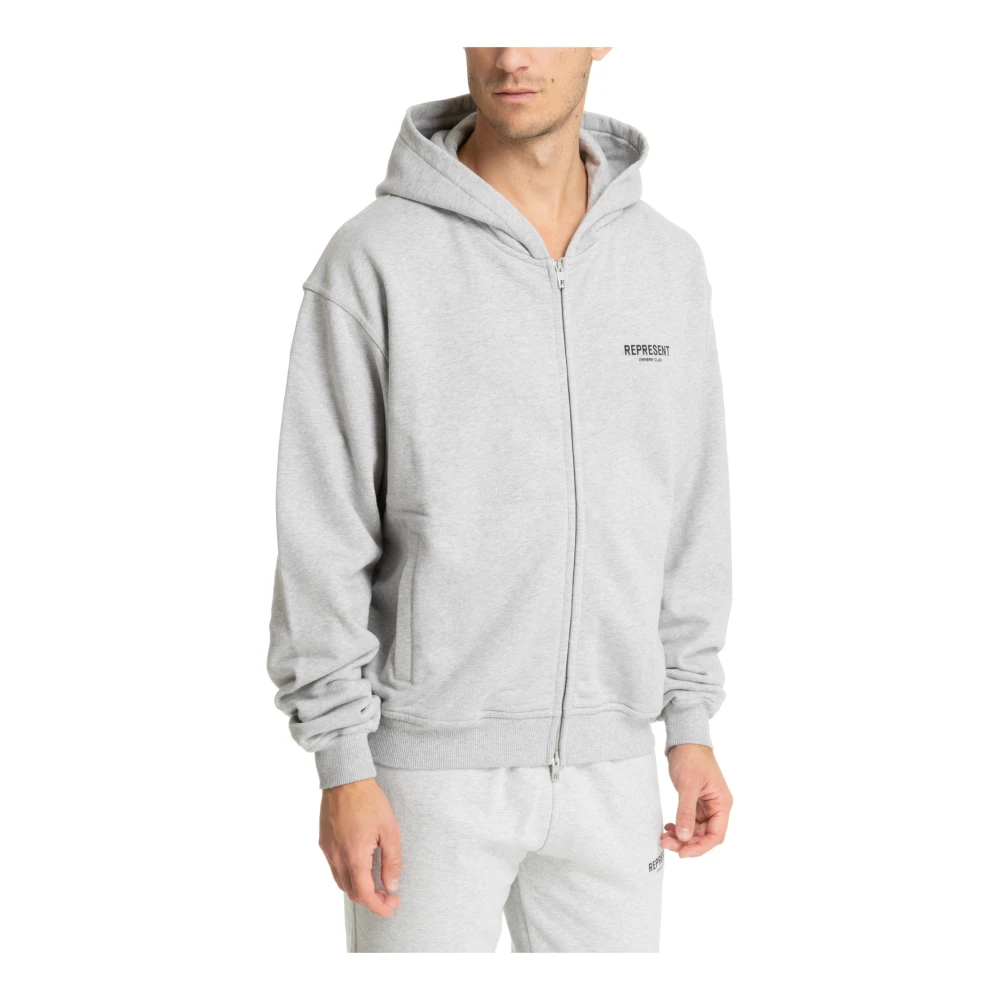 Represent Hoodie met rits en patroonlogo met zakken Gray Heren