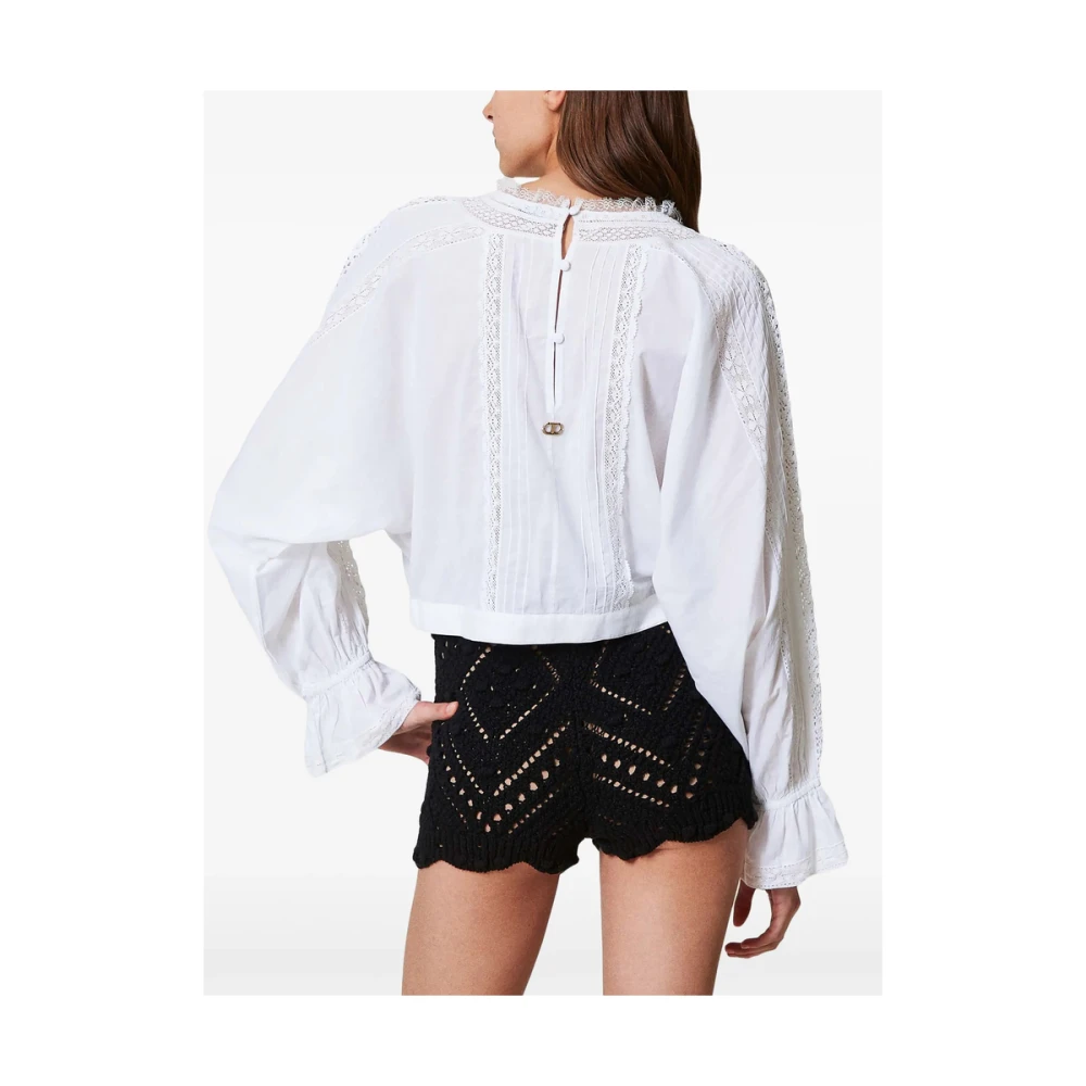 Twinset Witte Mock Neck Shirt met Wijd Uitlopende Manchetten White Dames