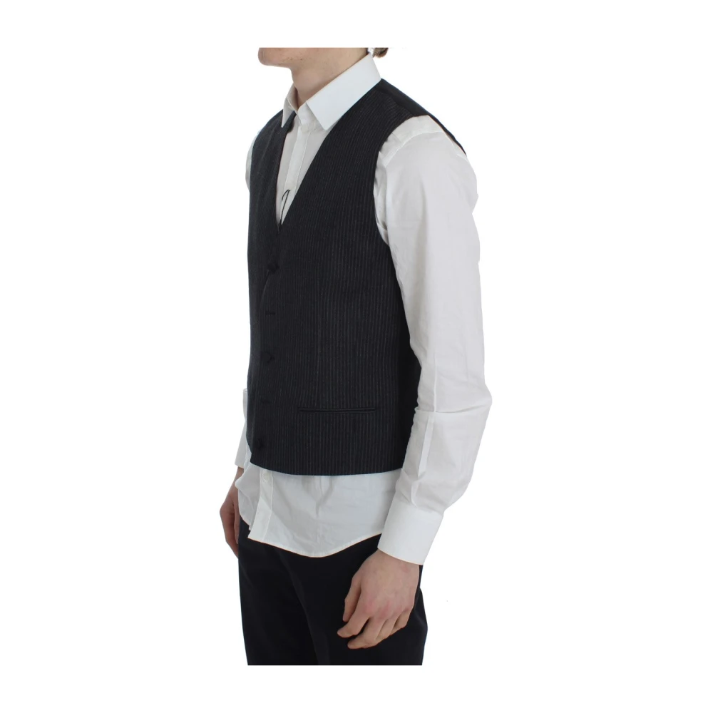 Dolce & Gabbana Elegante Grijze Gestreepte Wollen Vest Gray Heren
