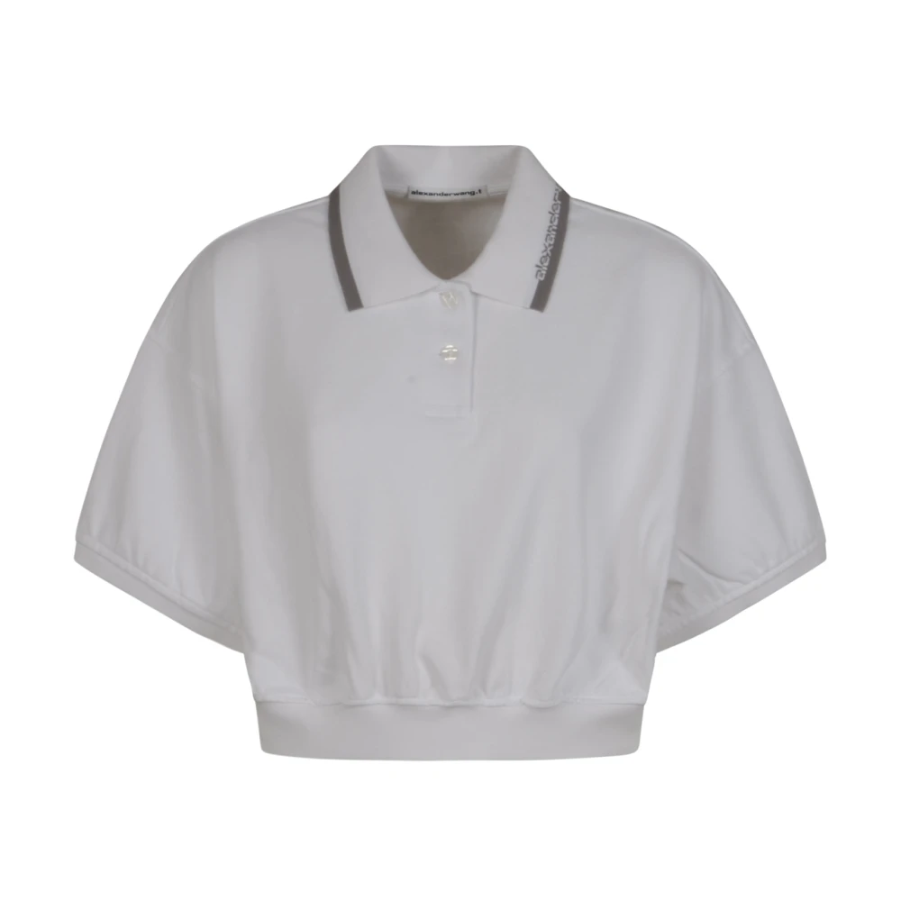 Alexander Wang Women's White Polo Shirts, S, Relaxed Cropped Cinched Polo