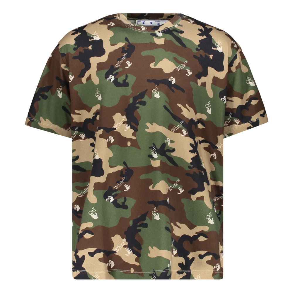 Off White Katoenen Camouflage T-shirt Green Heren