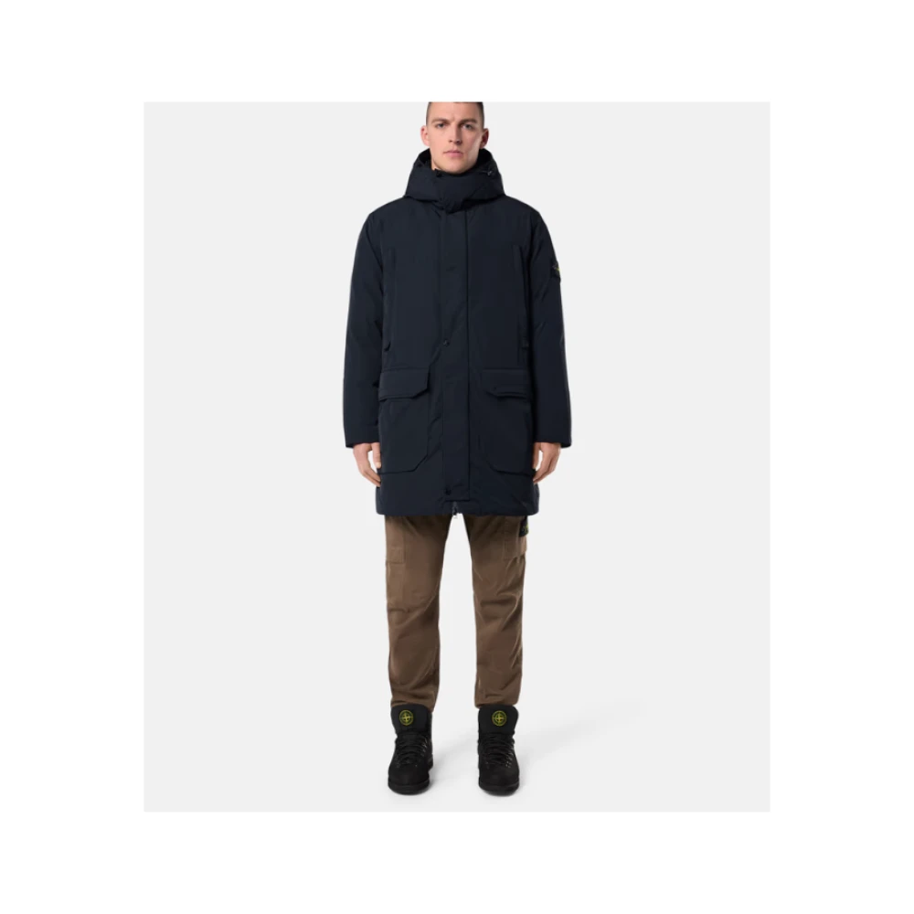 Stone Island Navy Blauwe Lange Dons Parka Blue Heren