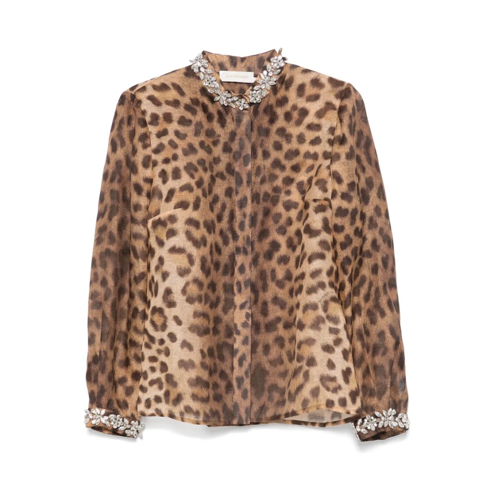 Zimmermann Luipaardprint Linnen-Zijden Bodysuit Brown Dames