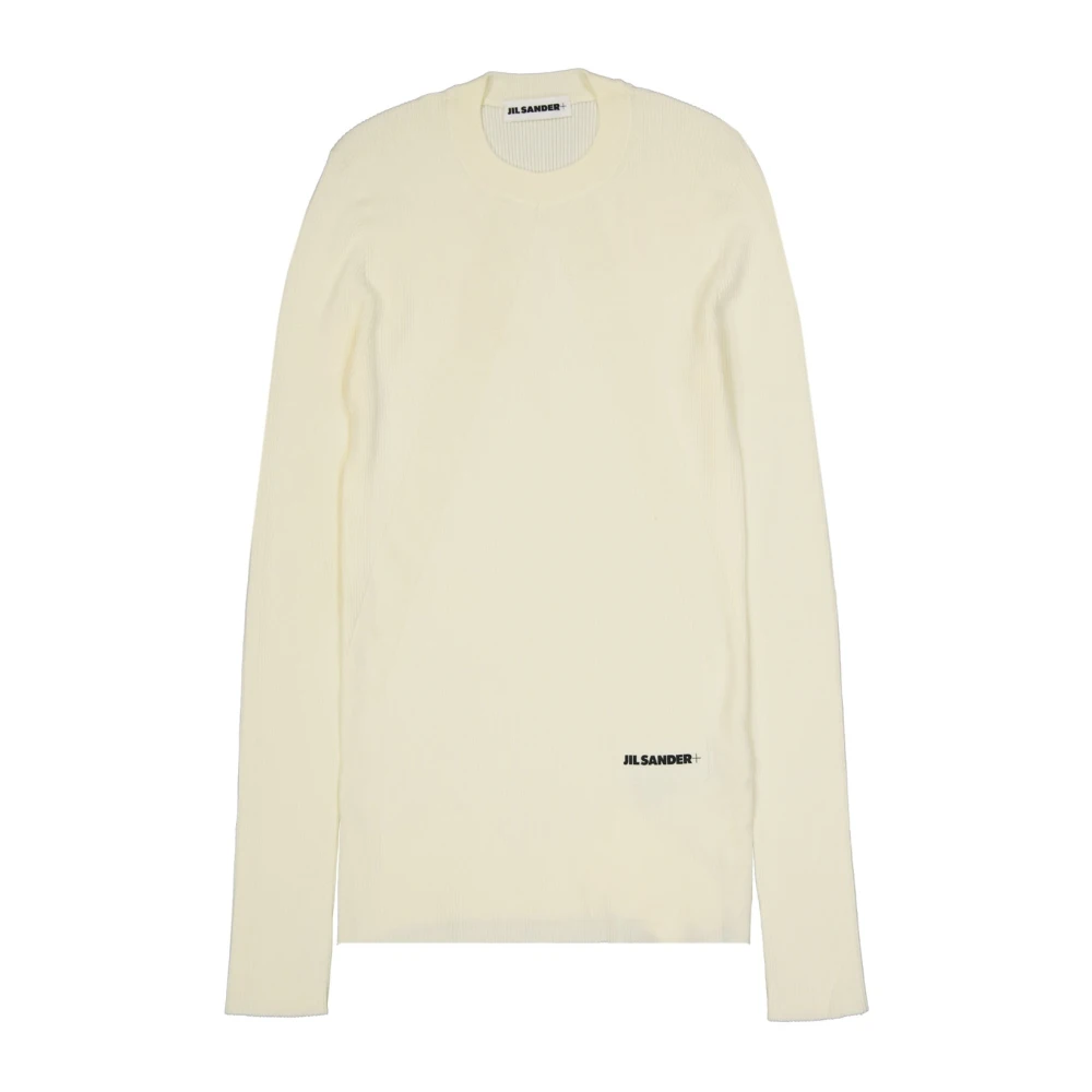 Jil Sander Women's Beige Round-Neck Knitwear, Xl, Logo Fitted Jumper With Crew Neck