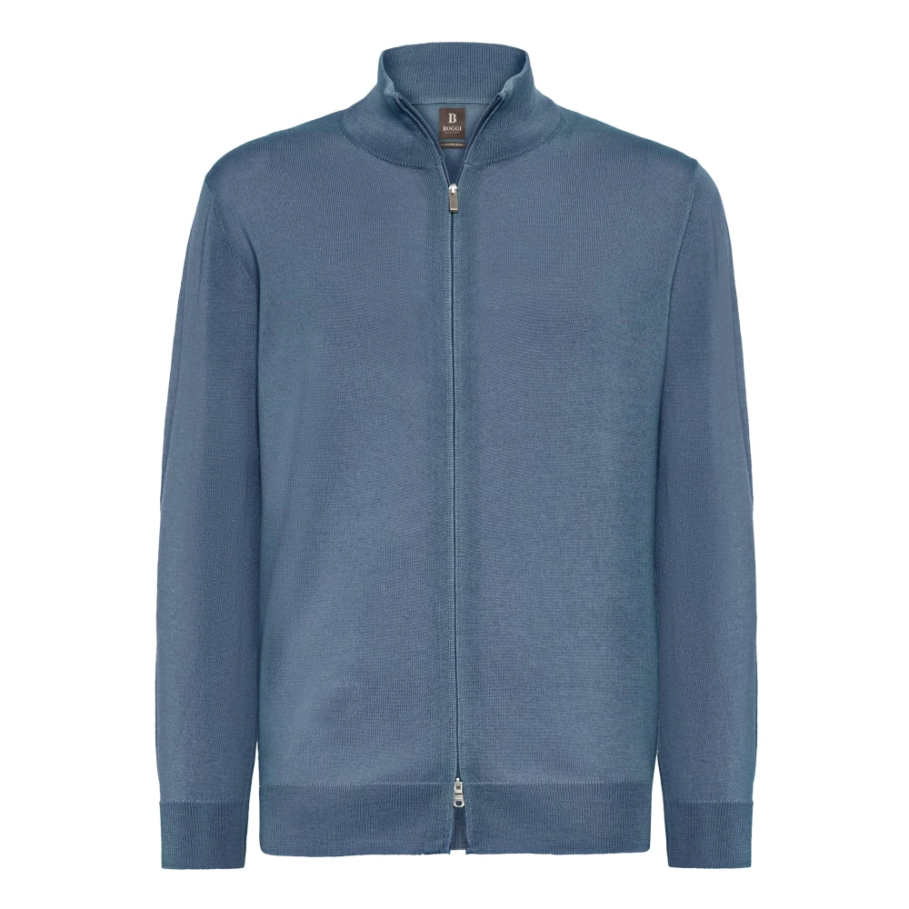 Boggi Milano Merino Wol Full Zip Jumper Blue Heren