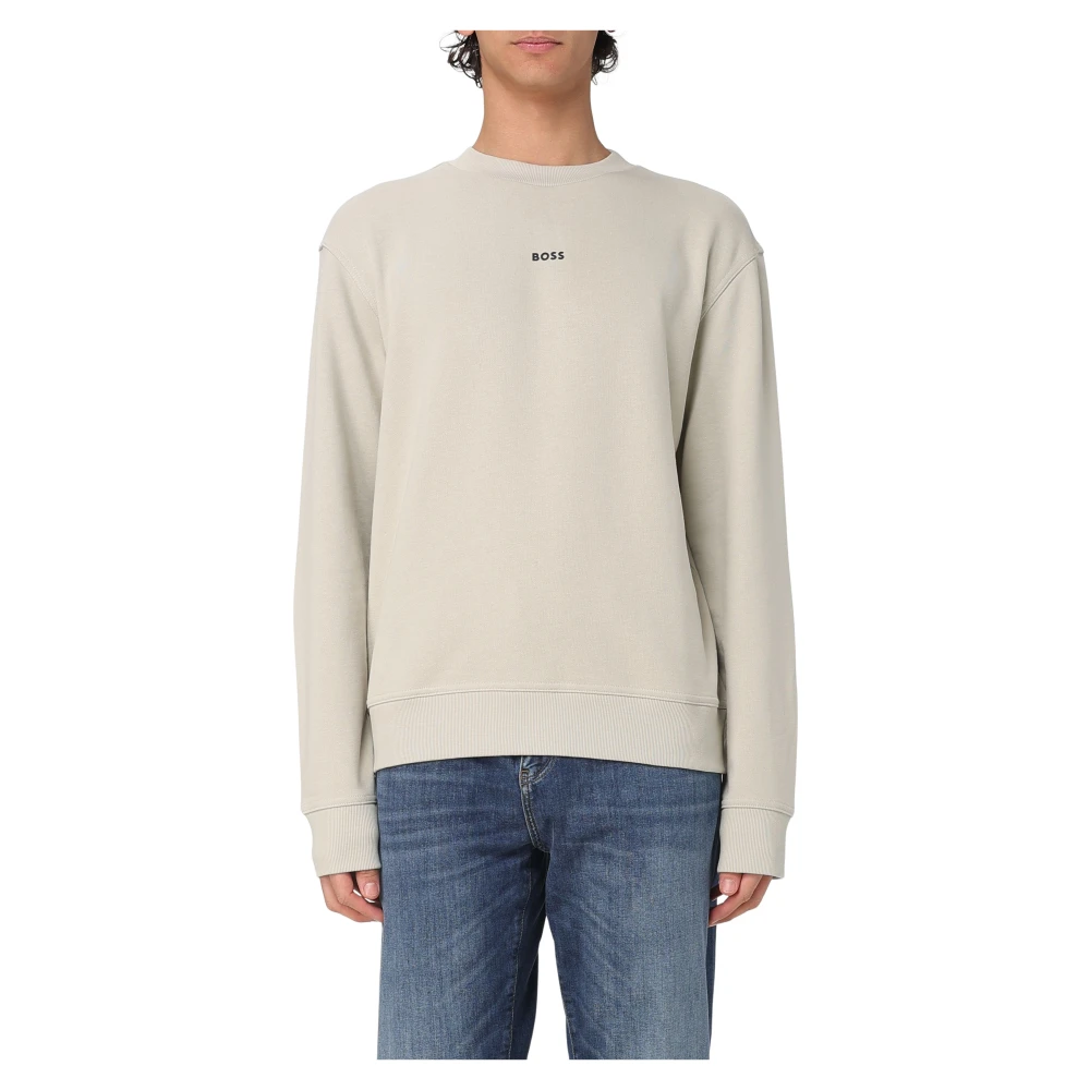 Hugo Boss Zachte Fleece Crew Neck Sweater Beige Heren