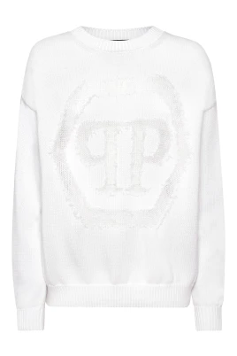 Stickad Pullover Rund Hals Långärmad Hexagon