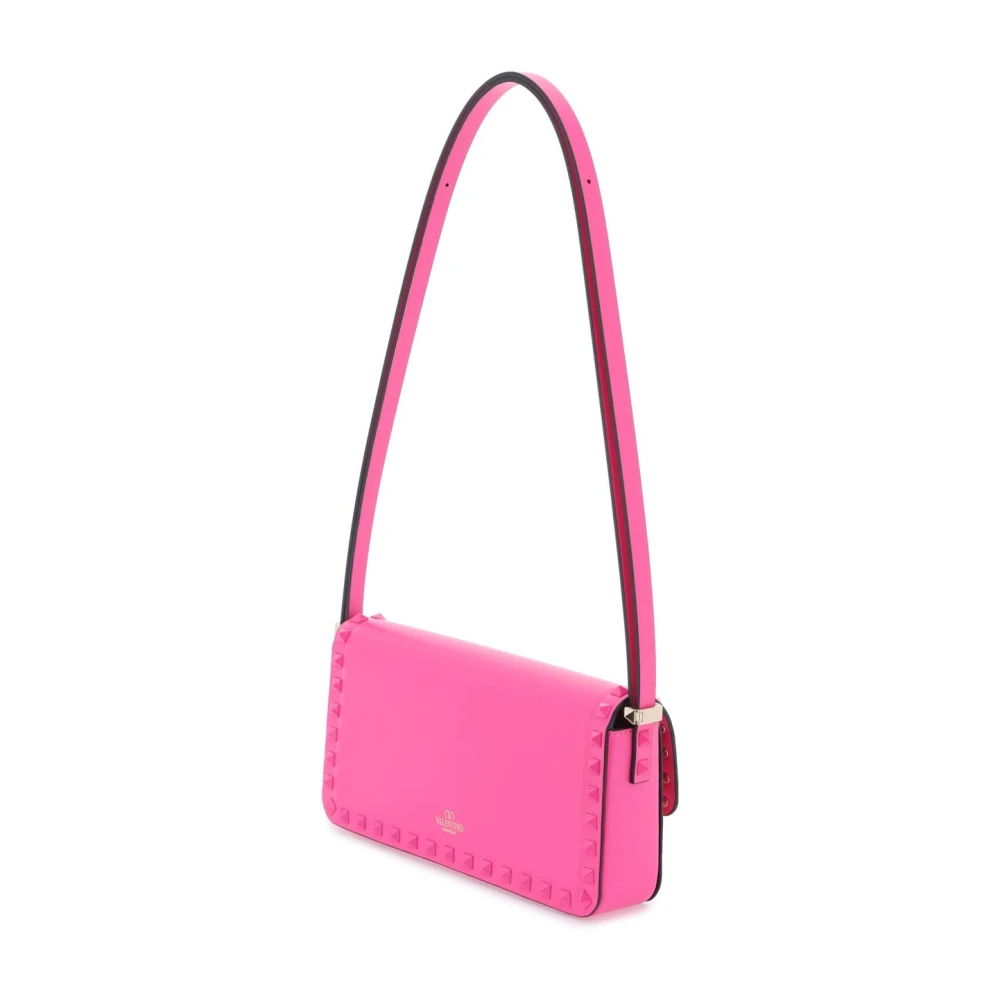 Valentino Garavani Stijlvolle Zwarte Leren Crossbody Tas Pink Dames