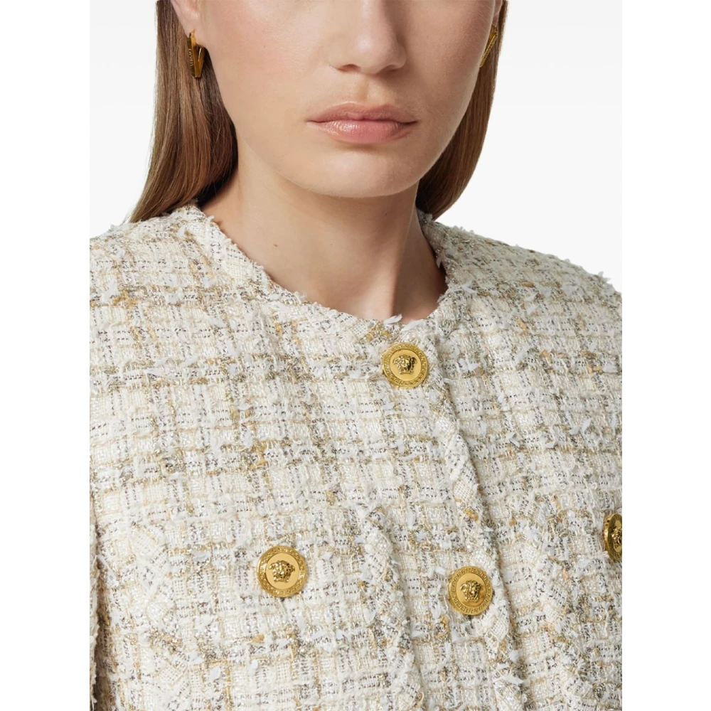 Versace Amandel Beige Jas met Medusa Knopen Beige Dames