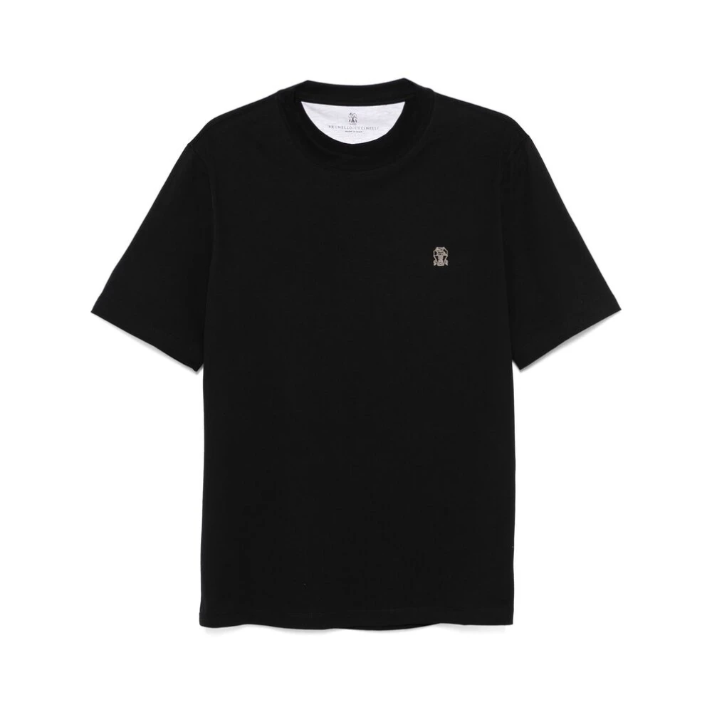 BRUNELLO CUCINELLI Zwarte Crew Neck T-shirt met Korte Mouwen Black Heren