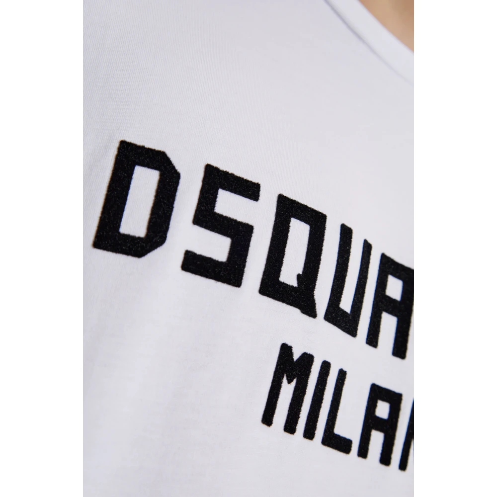 Dsquared2 T-shirt met fluwelen afwerking logo White Heren