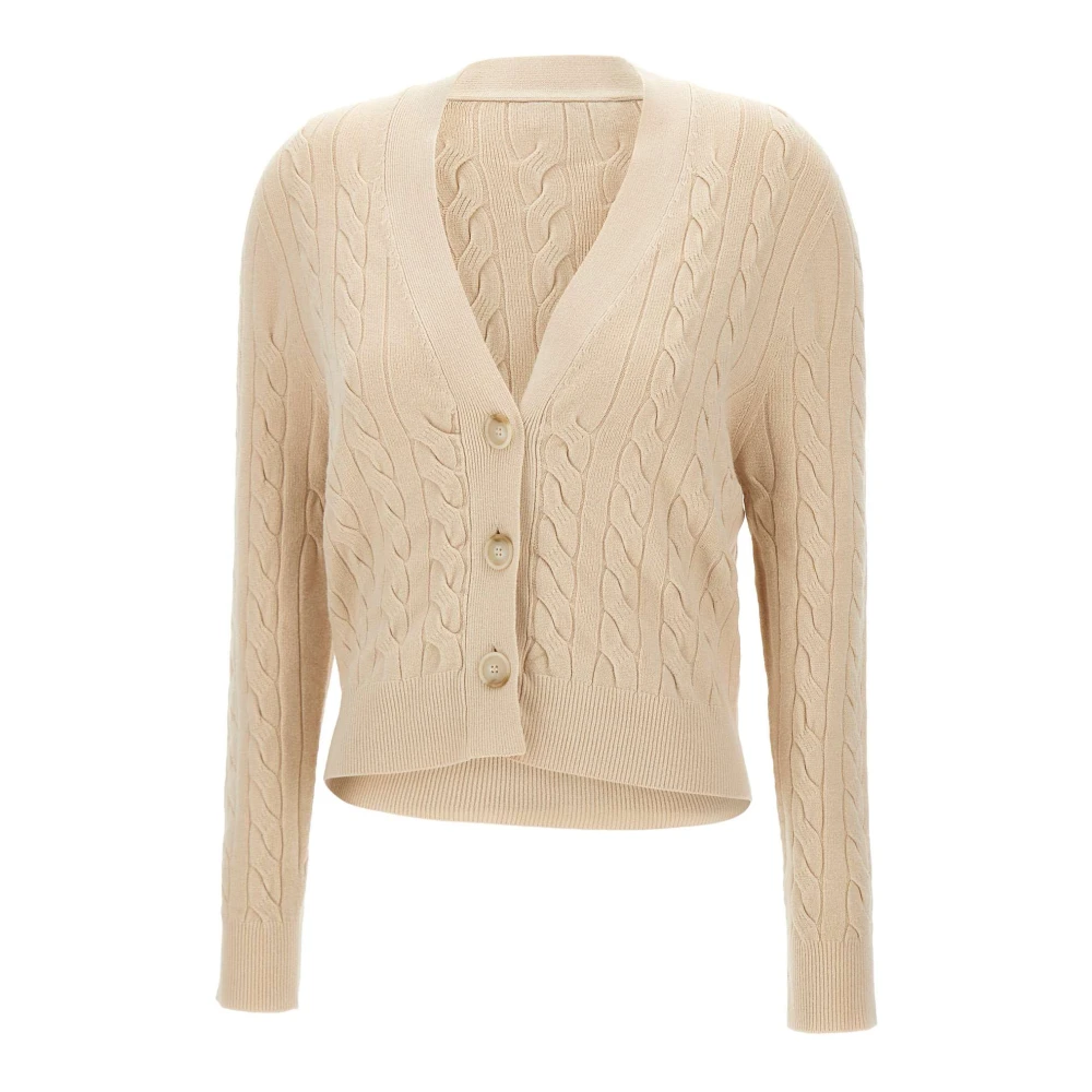 Kaos Roomwitte V-hals Vest met Kabelpatroon Beige Dames