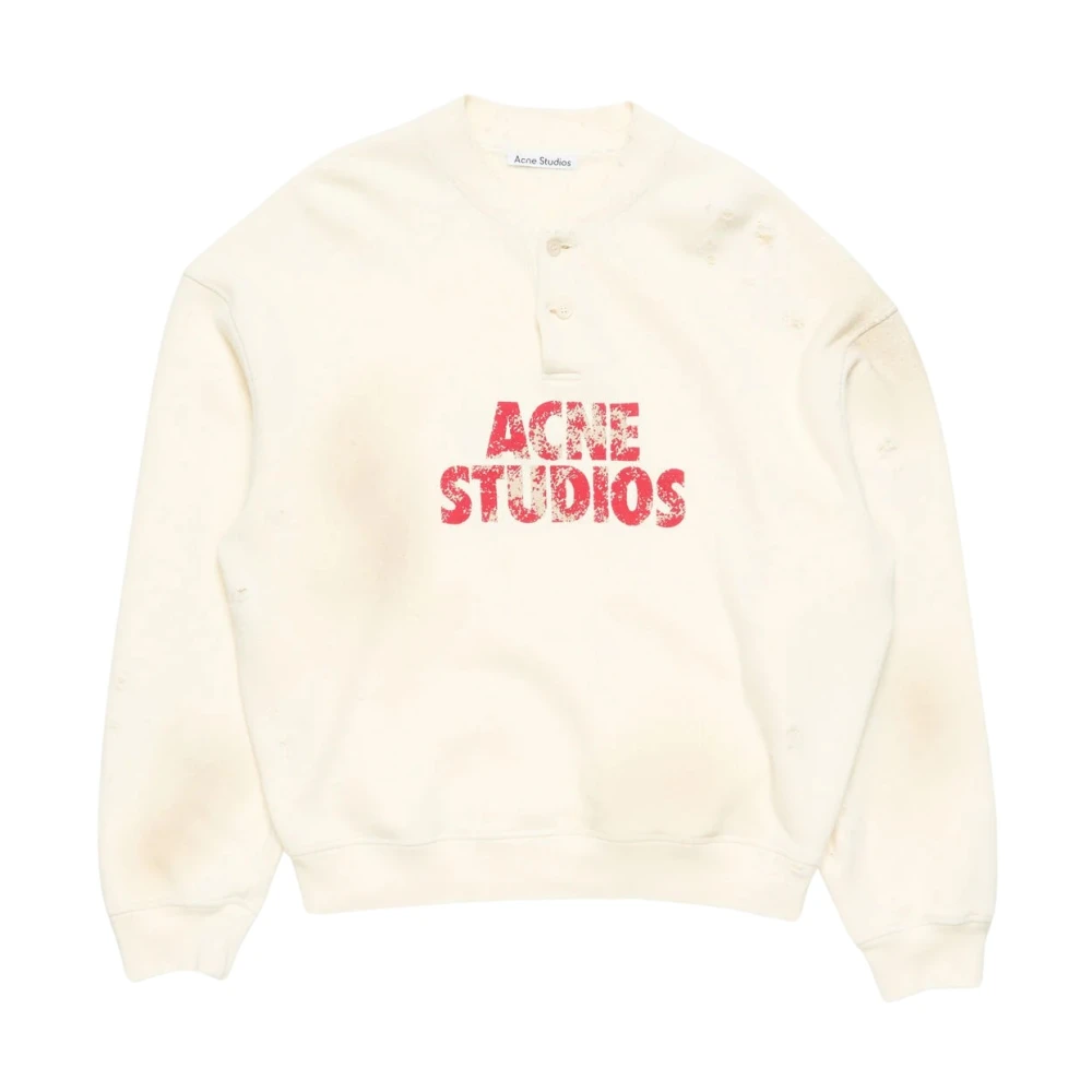 Acne Studios Women's White Fleece Logo Sweatshirt - Sweatshirts - Xs - Sweatshirts & Hoodies