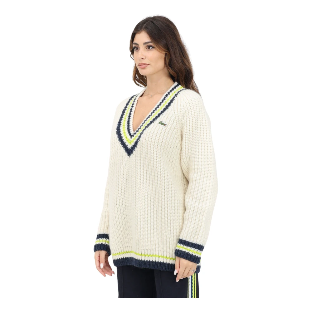 Lacoste Vintage V-hals Sweater Roomwit Beige Dames