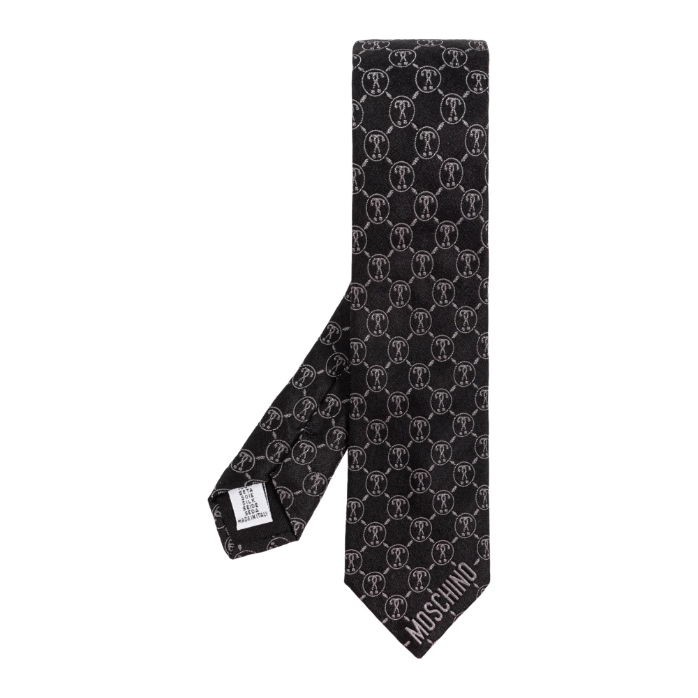 Moschino Zijden stropdas met monogram Black Heren
