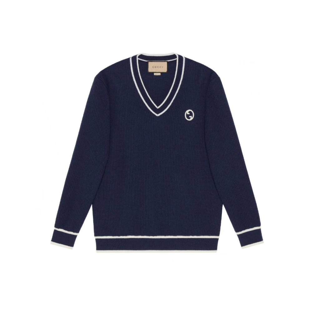 Gucci logo-patch katoen-wollen sweatshirt Blue Heren