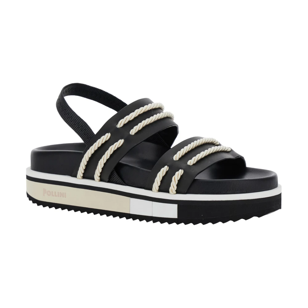 Pollini Zwarte leren sandalen met elastische band Black Dames