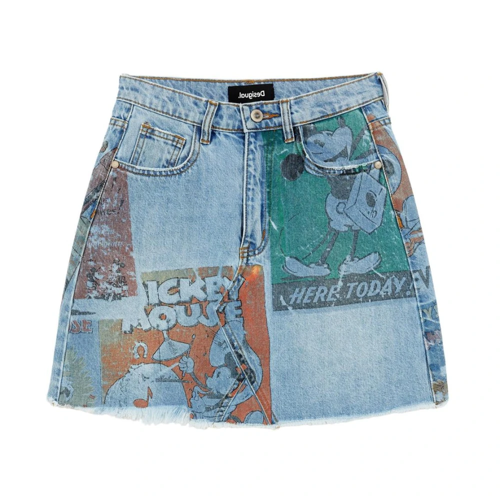 Desigual Multicolor Mickey Mouse Print Denim Mini Skirt