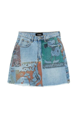 Mickey Mouse Print Denim Mini Skirt