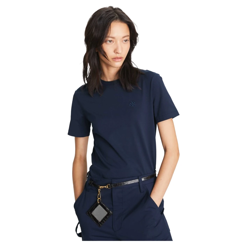 TORY BURCH Geborduurd Logo T-shirt Blue Dames