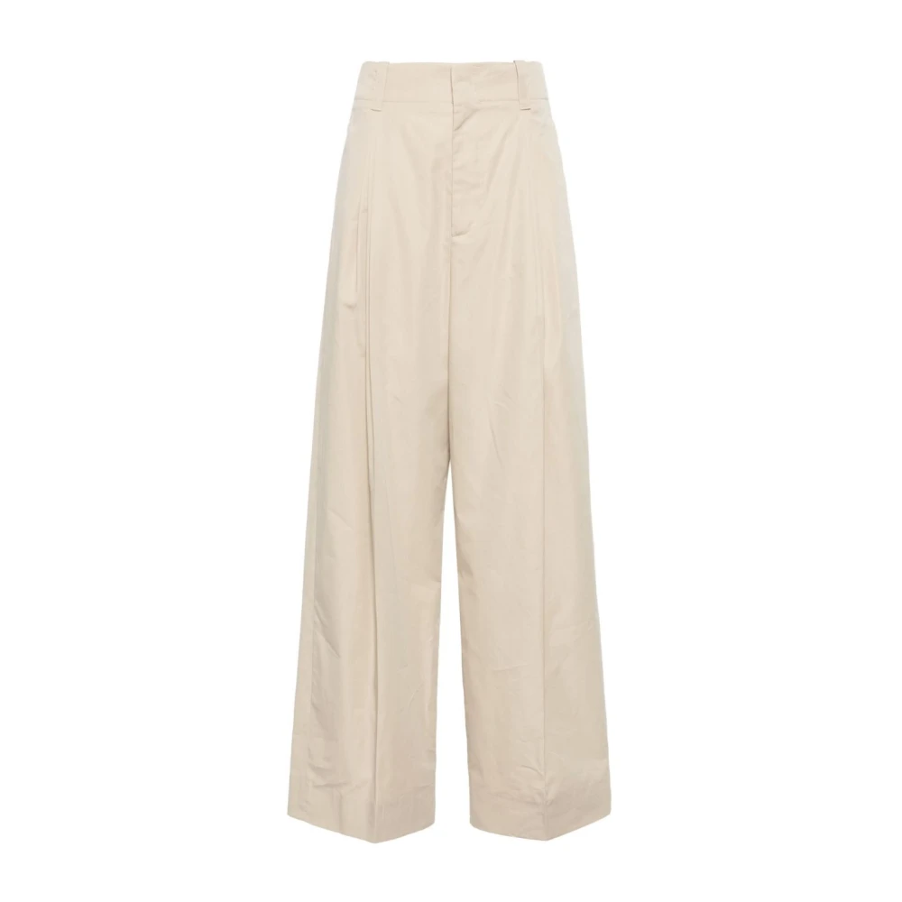 Bottega Veneta Beige Katoen-Zijde Broek Beige Dames