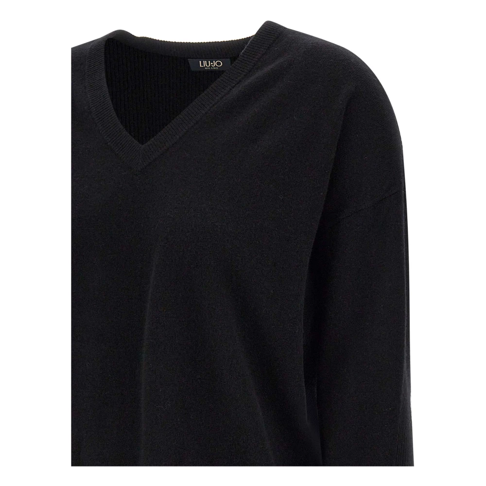 Liu Jo Zwarte Wol Kasjmier V-Hals Trui Black Dames