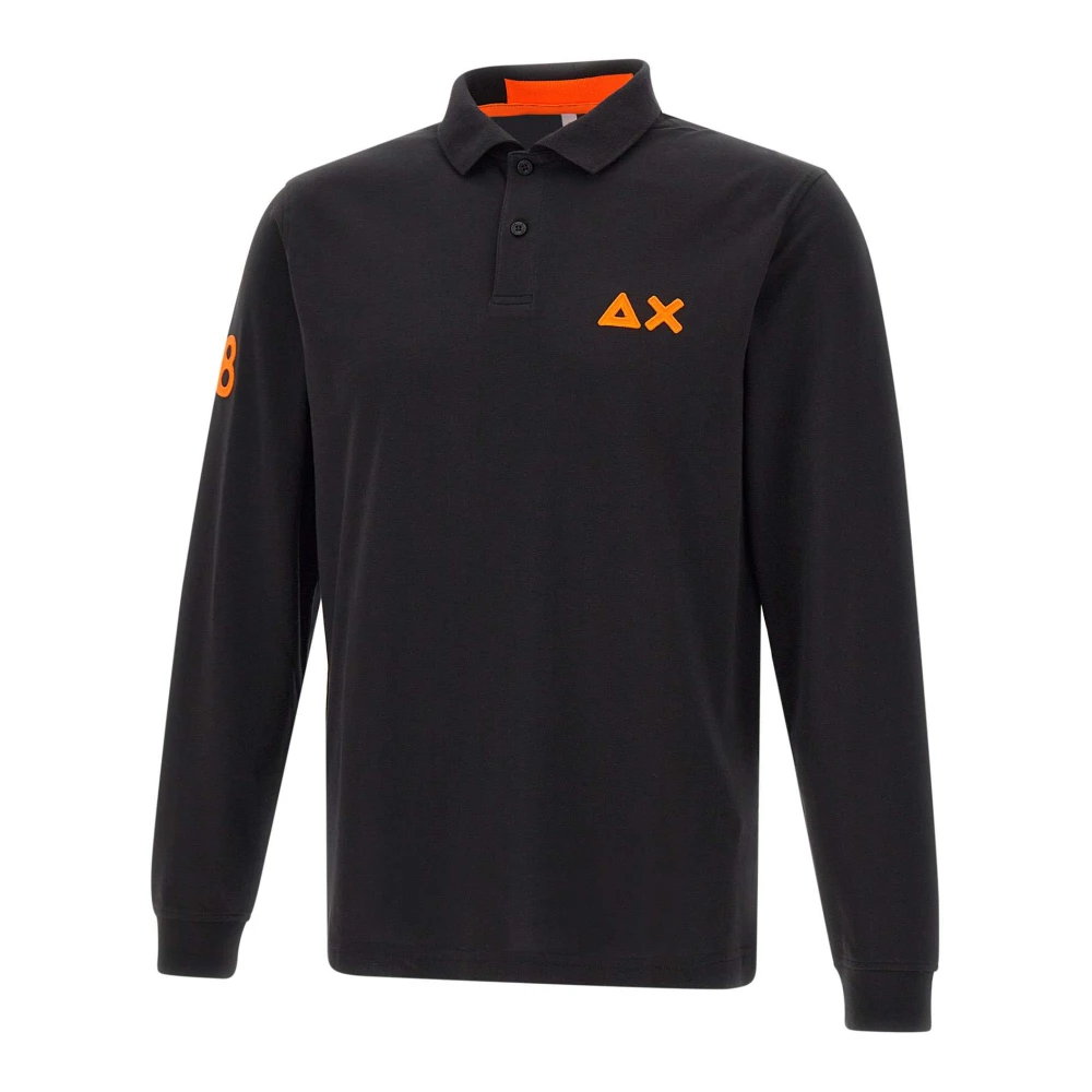 Sun68 Heren Zwarte Polo Shirt met Oranje Details Black Heren