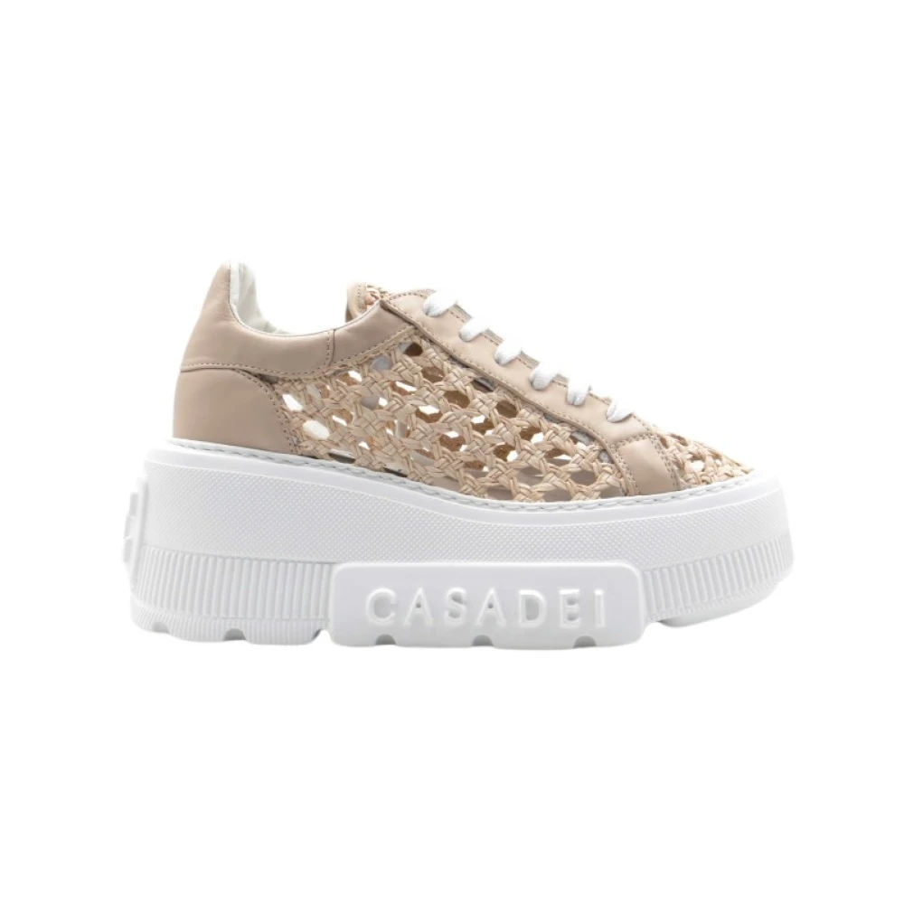 Casadei Woven Straw Effect Sneakers Dames Schoenen Beige