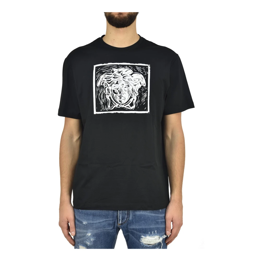 Versace Svart Bomull Logo T-shirt Black, Herr