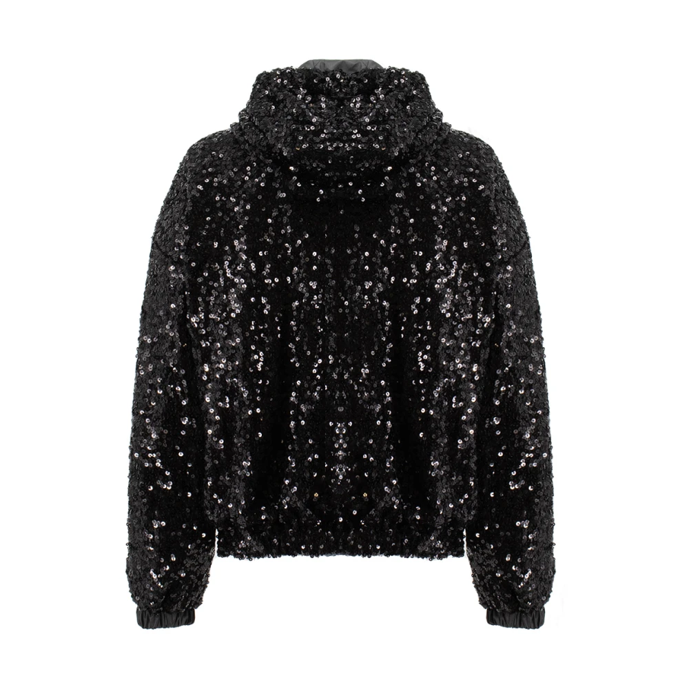 Ermanno Scervino Winddichte Lichtgewicht Jas met Capuchon en Pailletten Black Dames