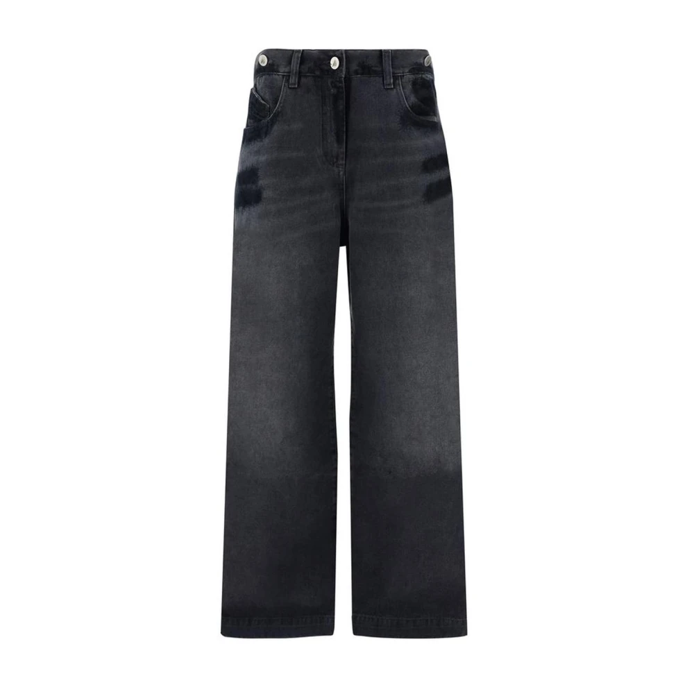 The Attico Vintage Denim Broek met Dubbele Tailleband Black Dames