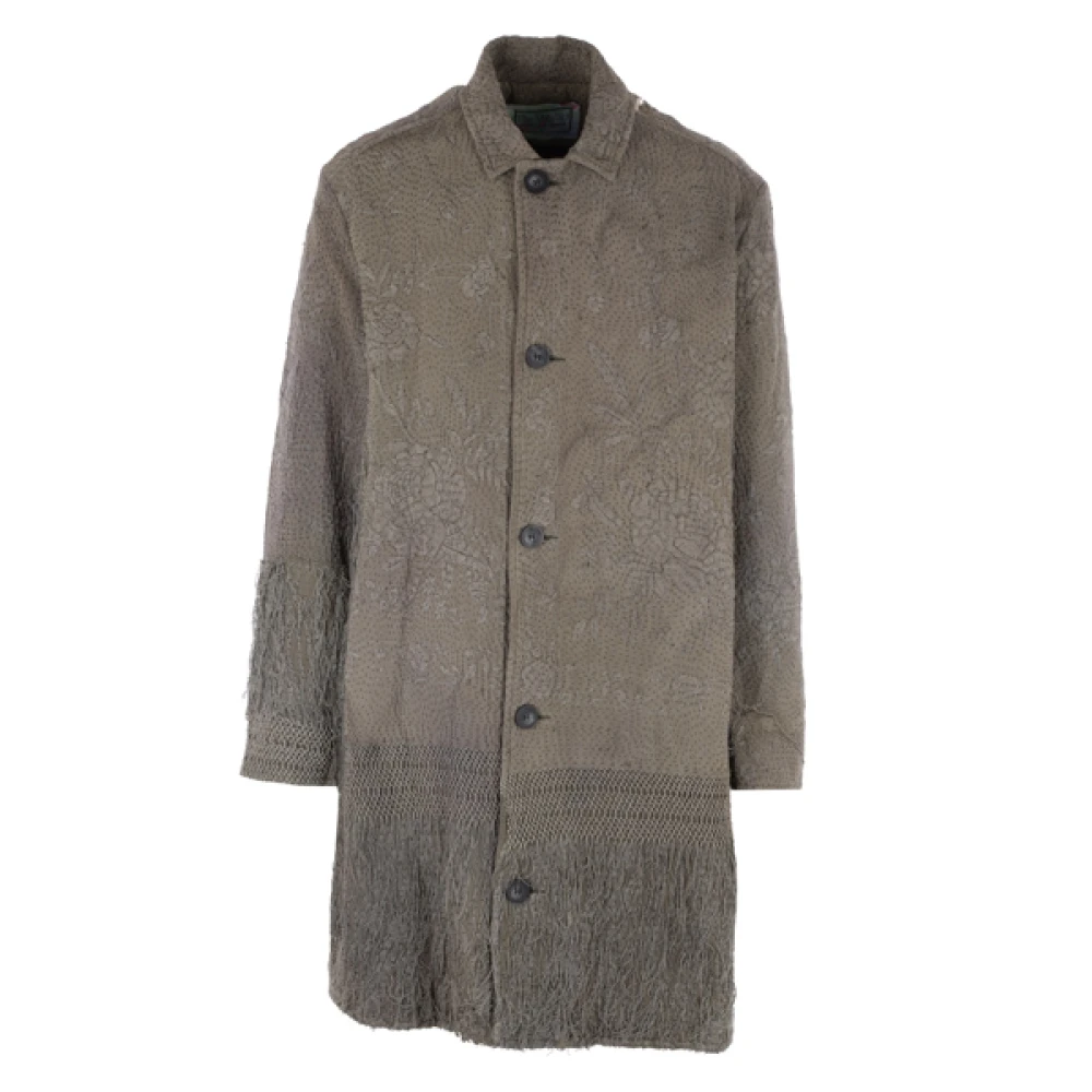 By Walid Bruine Geborduurde Zijden Jas Met Franje Brown Heren