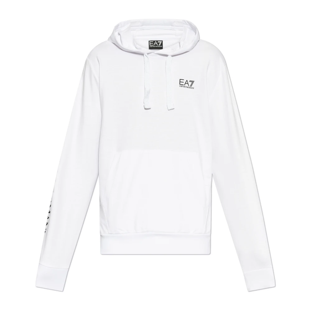 Emporio Armani Ea7 Herr Vit Sweatshirts & Hoodies M, Bomull, Sweatshirt Med Logotyp