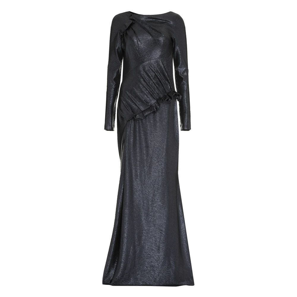 Talbot Runhof Jurk met Gedrapeerde Halslijn en Transparante Mouwen Blue Dames