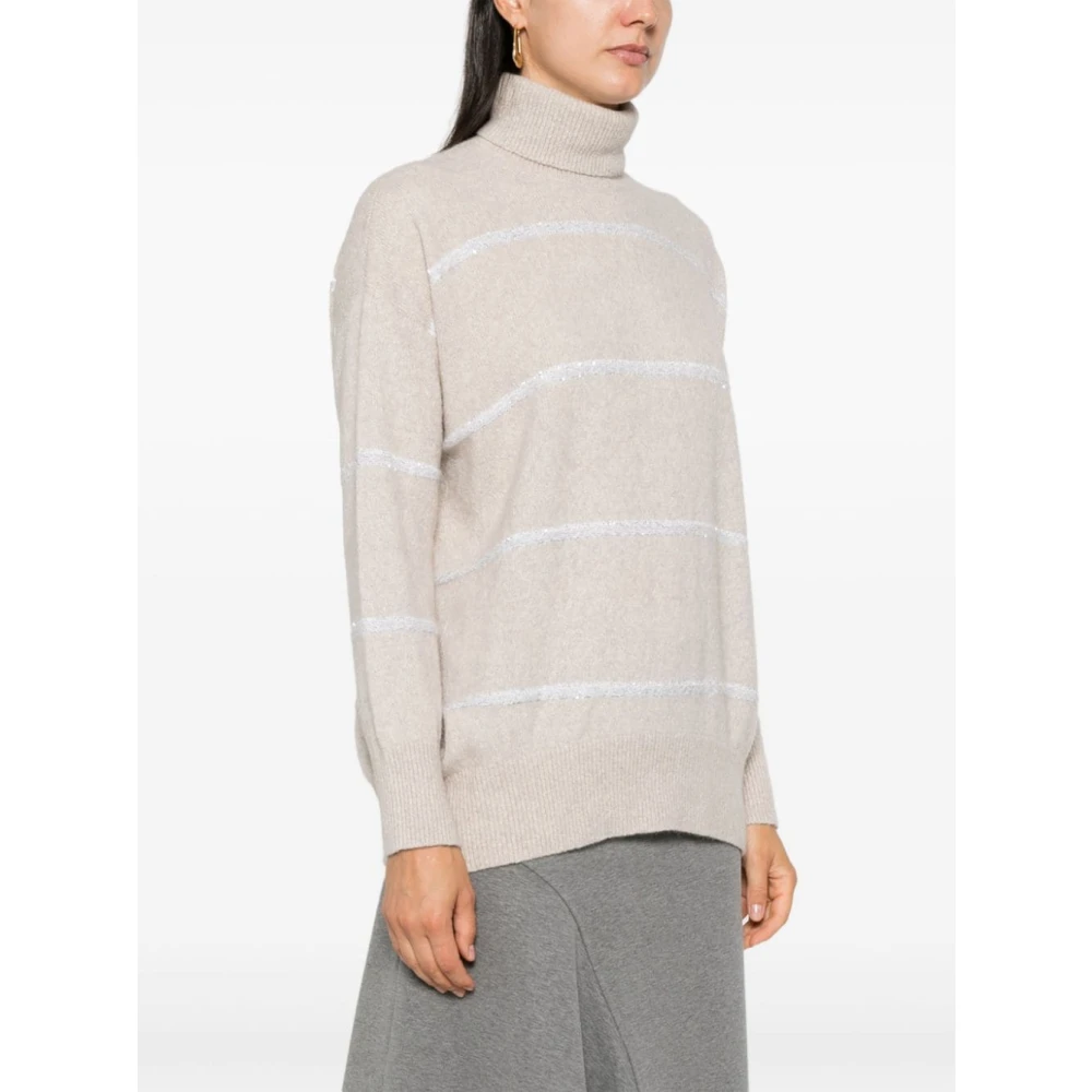 BRUNELLO CUCINELLI Pailletversierde Beige Gebreide Trui Beige Dames