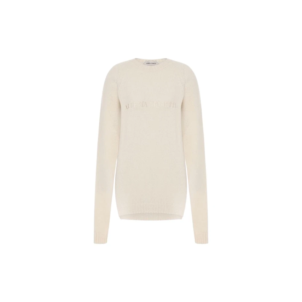 Alberta Ferretti Women's Beige Logo Cashmere Jumper - Cashmere Knitwear - M - Knitwear