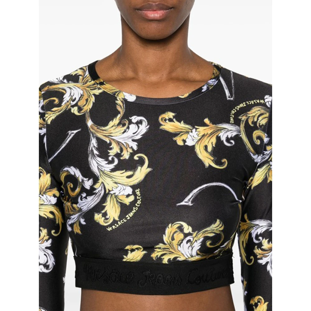 Versace Jeans Couture Barocco Print Crew Neck Top Black Dames