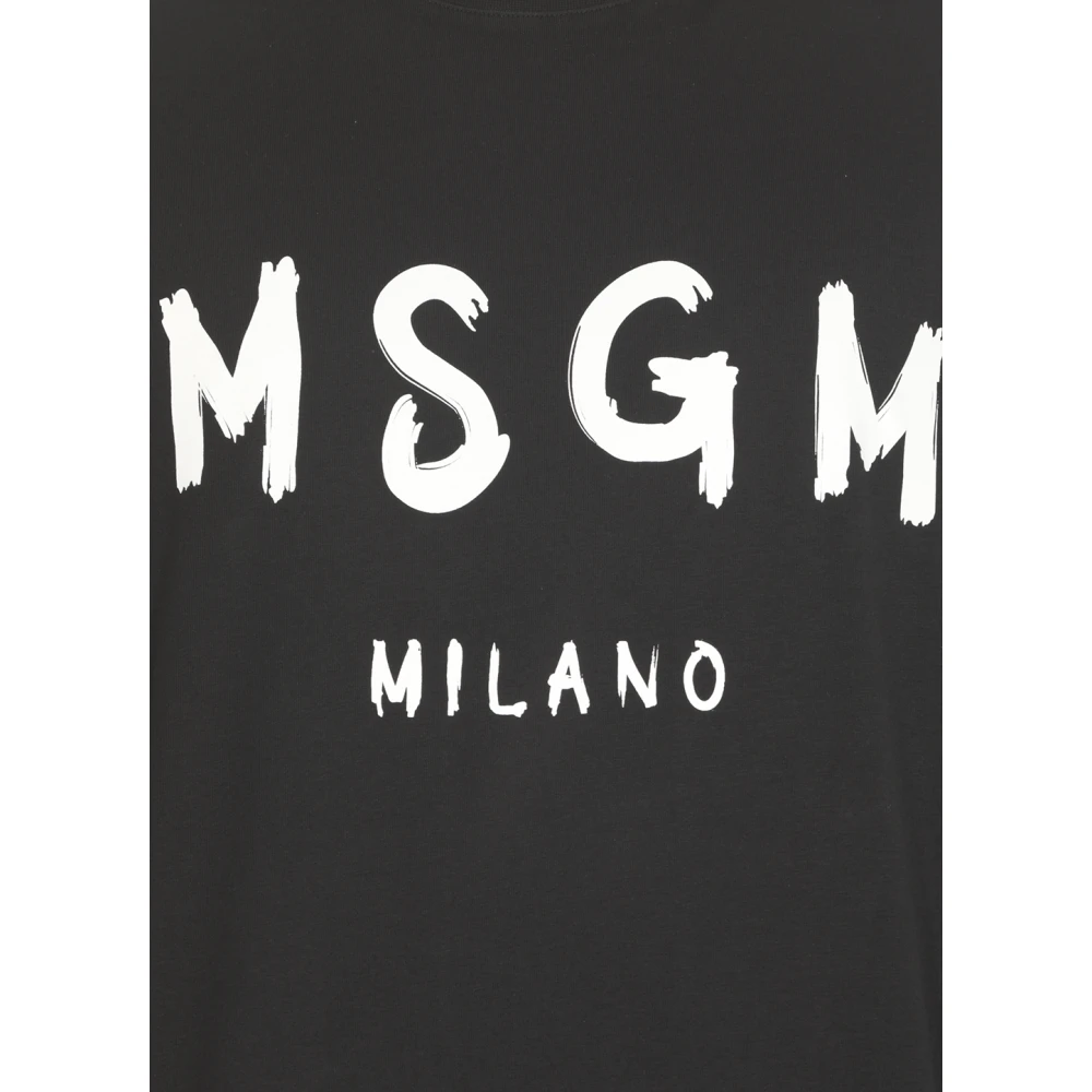 Msgm Zwart Katoenen T-shirt met Logo Black Heren