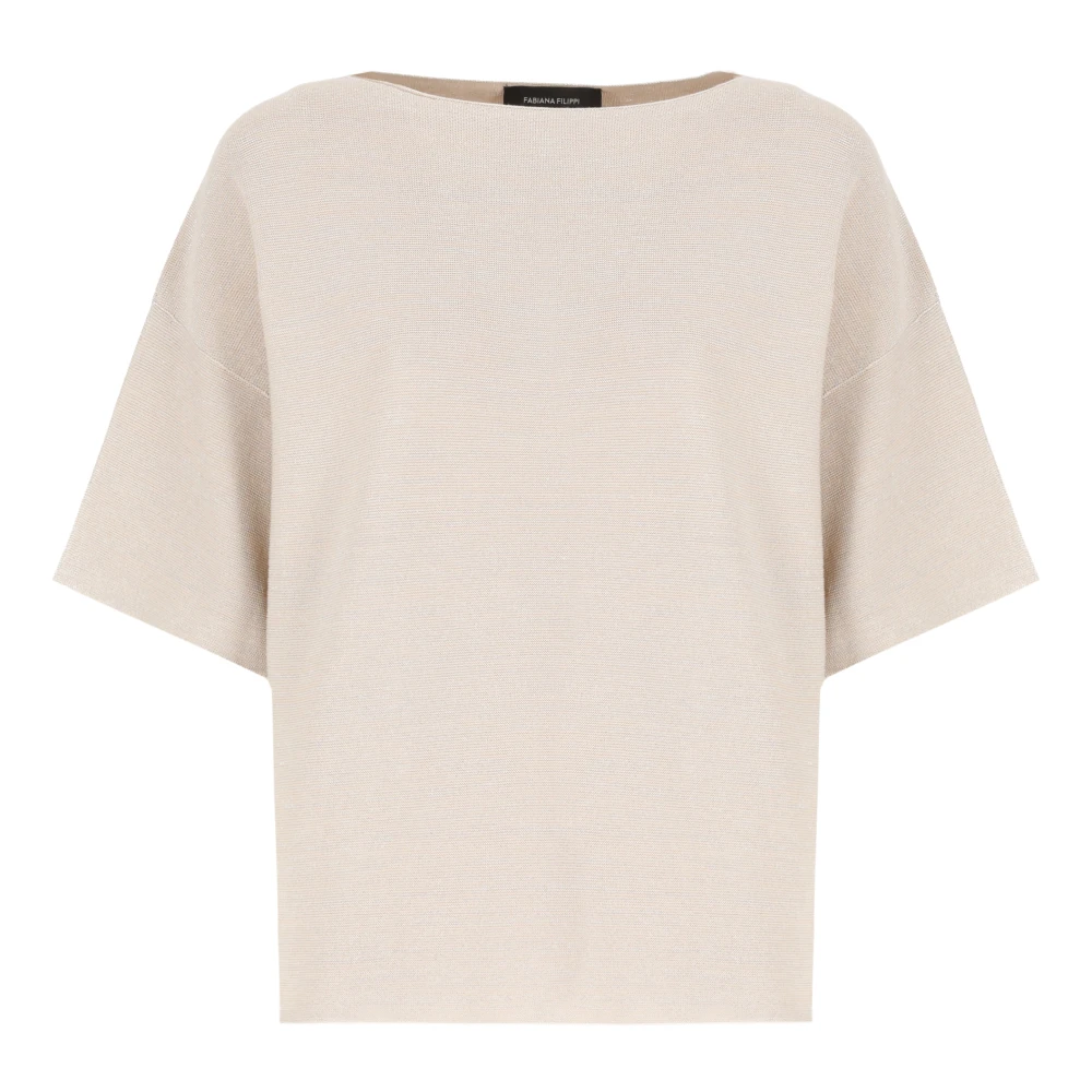 Fabiana Filippi Beige Katoenen Trui met Lurex Details Beige Dames