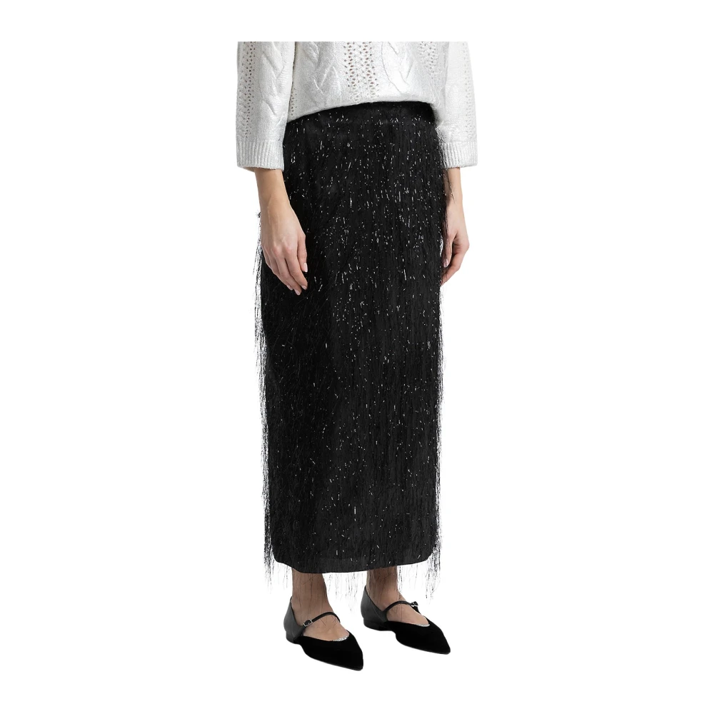 PESERICO Viscose en lurex lange kokerrok Black Dames