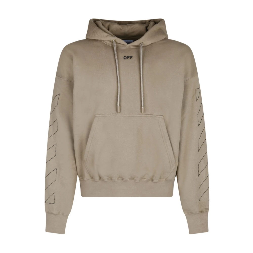Off White Men's Brown Hoodies, S, Cotton Stitch Skate Hoodie