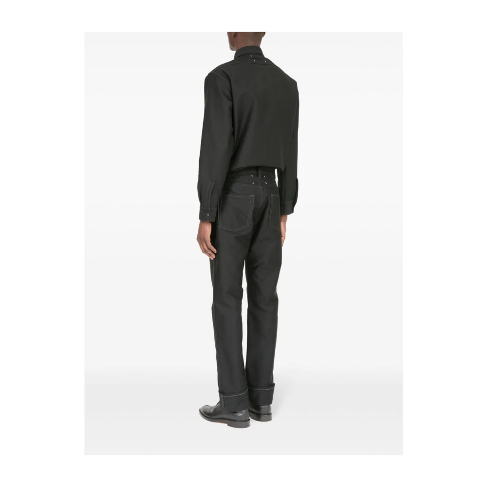 Maison Margiela Zwarte Katoenen Broek met Satijnen Afwerking Black Heren