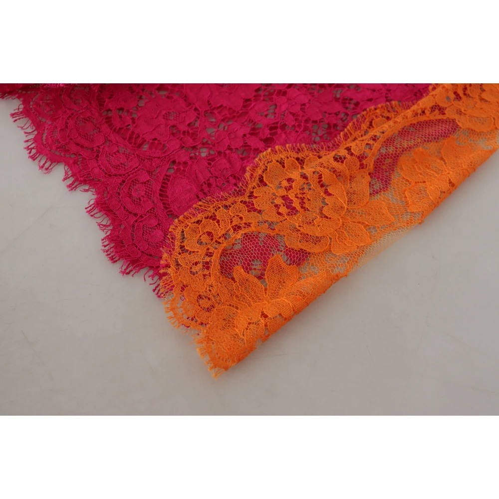 Dolce & Gabbana Roze Oranje Kant Katoenen Shorts met Hoge Taille Pink Dames