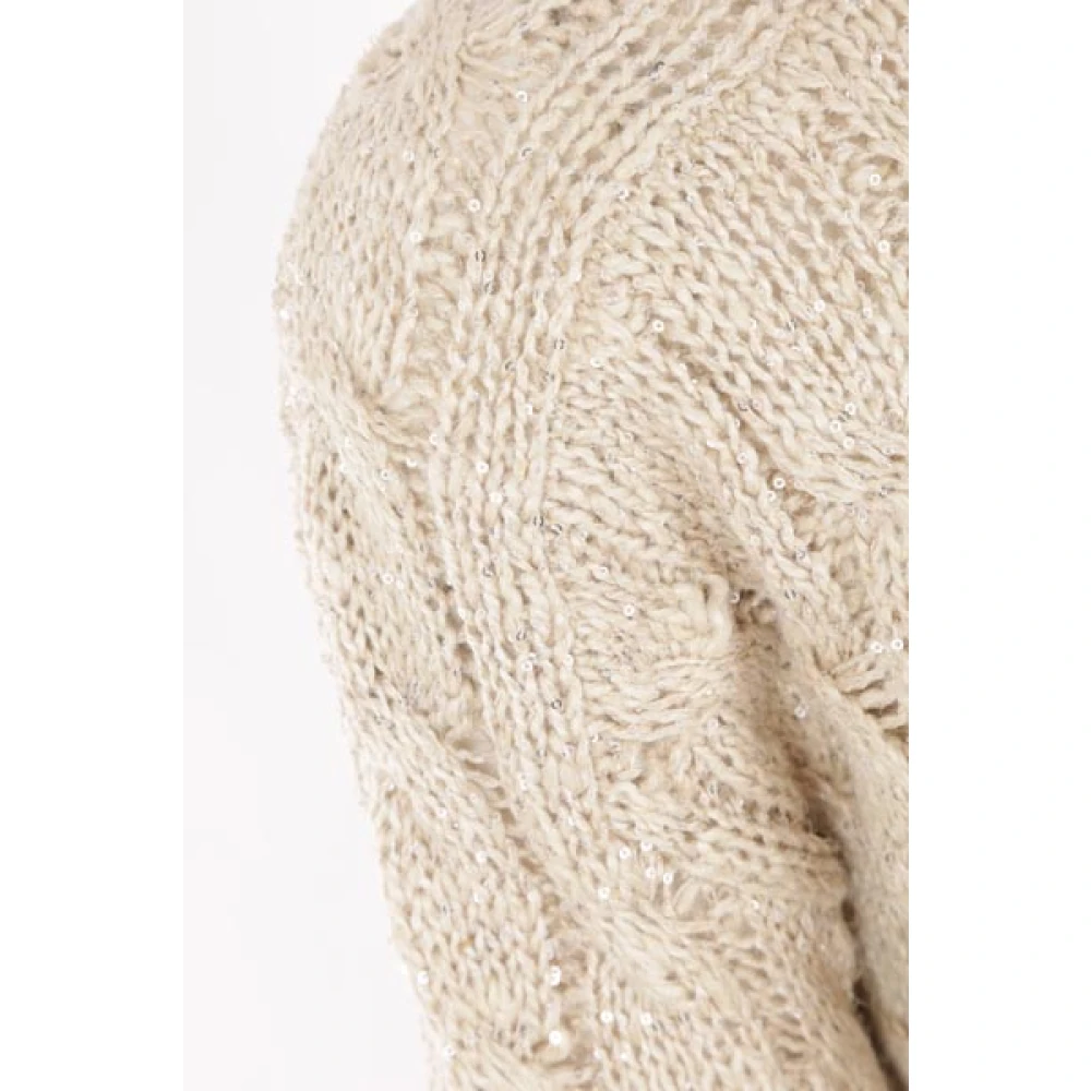 BRUNELLO CUCINELLI Beige Paillettrui met Lurex Draad Beige Dames
