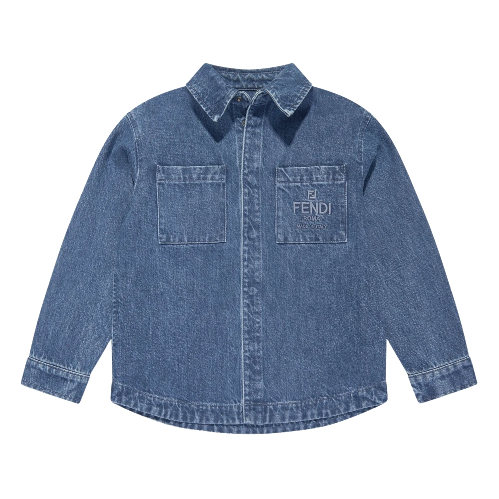 Fendi Boys Blue Light Jackets, 8 Y, Ff Logo Denim Overshirt