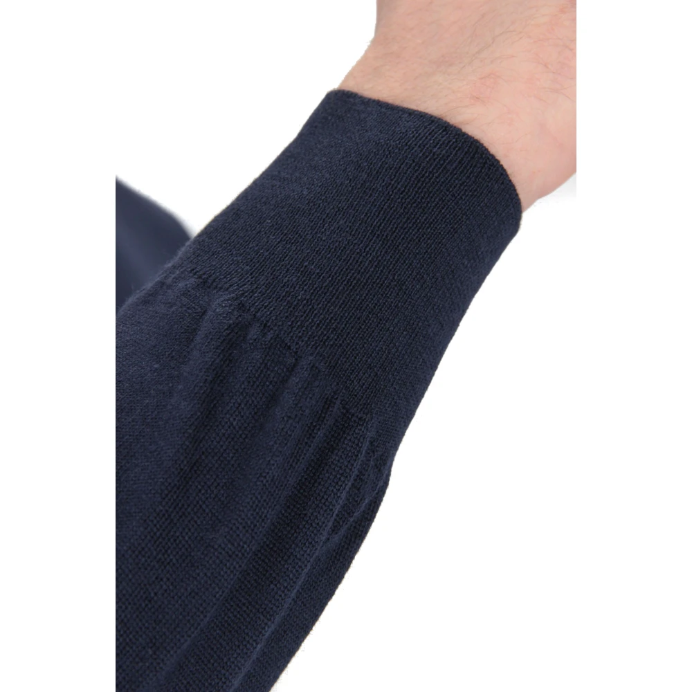 Barba Blauwe Kasjmier Wol Ronde Hals Trui Blue Heren