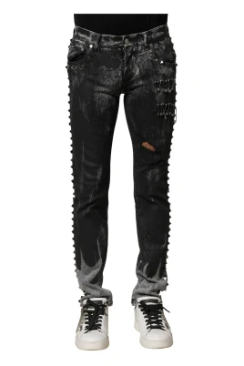 Svart Tvättad Smyckad Skinny Denim Jeans