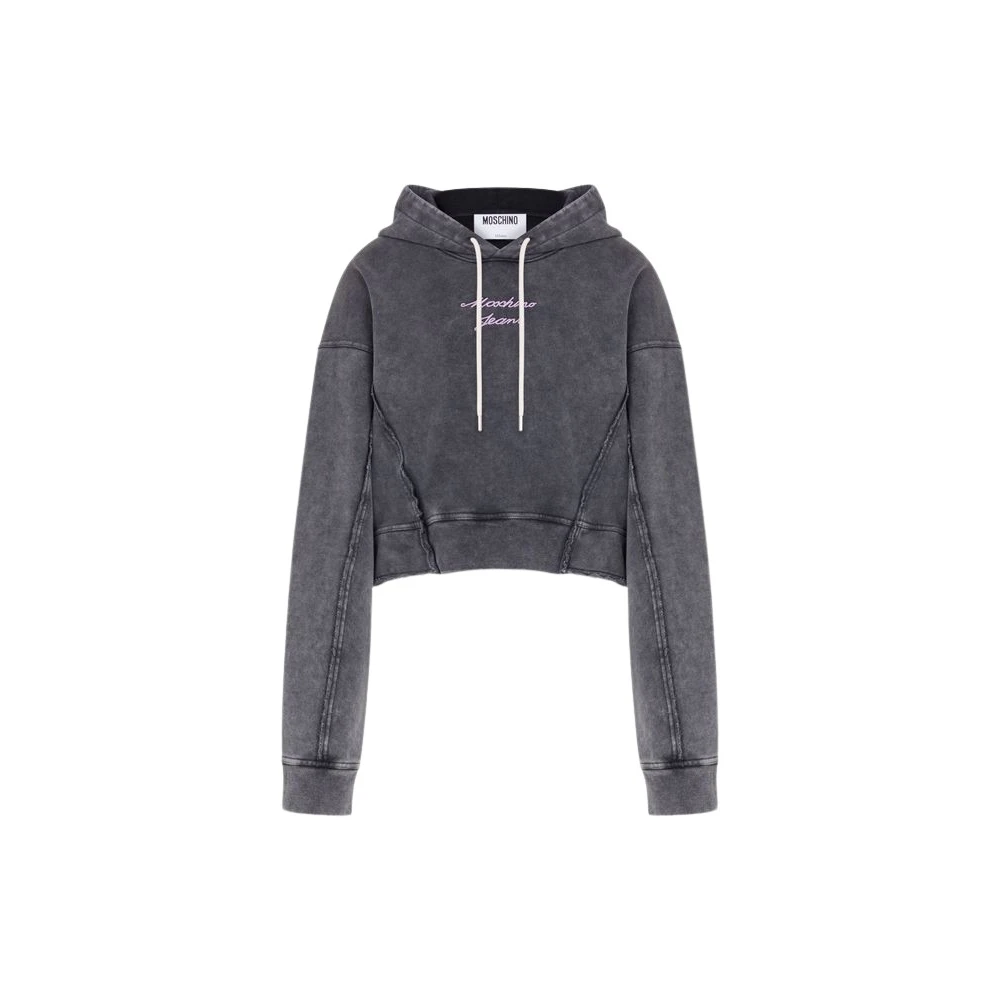 Moschino Unisex Gray Cropped Cotton Hoodie