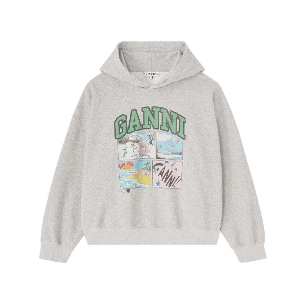 Ganni Women's Gray Hoodies, Xs, Printed Sweatshirt