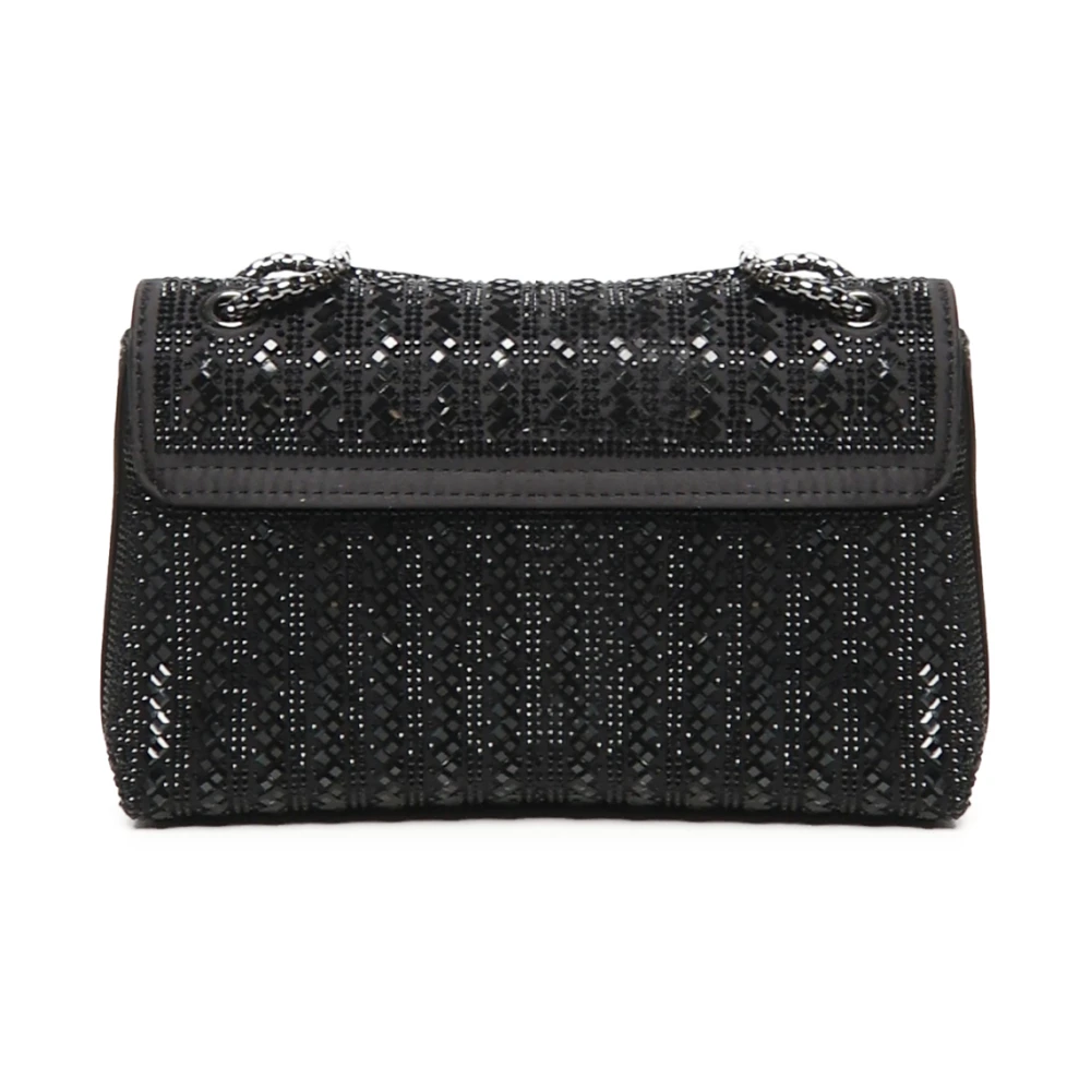 V73 Zwarte Satijnen Flap Steen Tas Black Dames